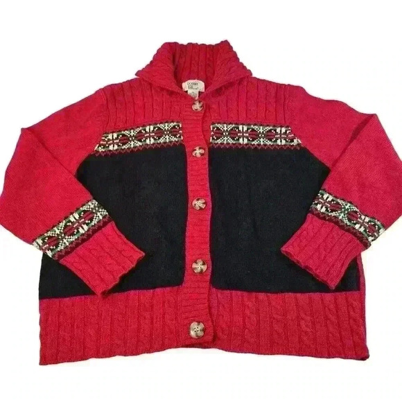 Vintage Sweater Bonnie & Bill Ramie Cardigan Fair Isle Womens XL Festive Nordic - Picture 1 of 16